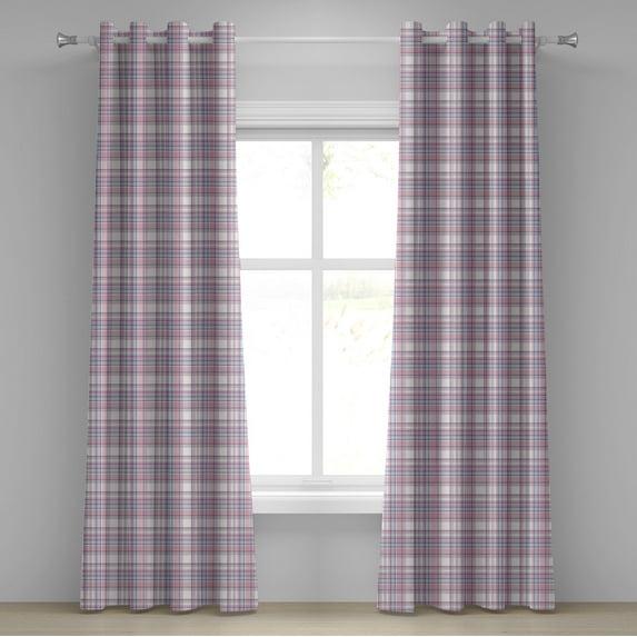 Ambesonne Checkered Grommet Curtain, Antique English Tile, 50" x 72", Lilac Purple Pale Blue