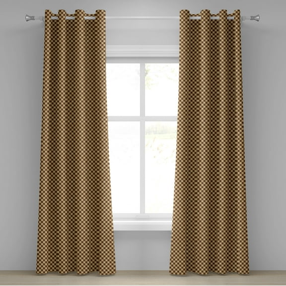 Ambesonne Checkered Grommet Curtain, Checkerboard Wooden, 50" x 84", Brown Pale Brown