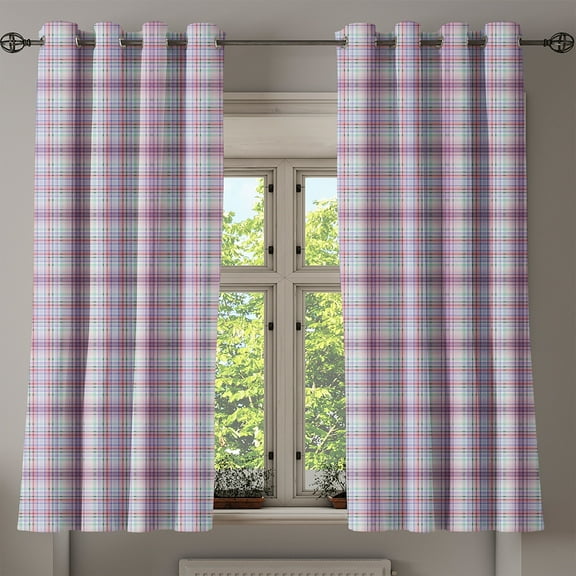 Ambesonne Checkered Grommet Curtain, Folklore Irish Design, 50" x 54", Violet Blue Turquoise