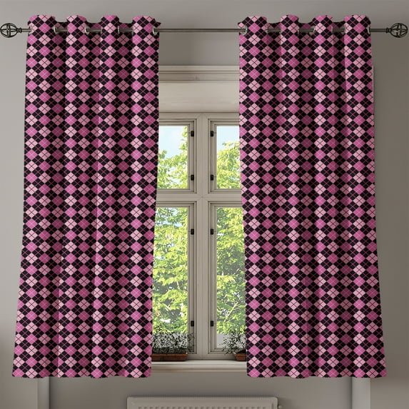 Ambesonne Checkered Grommet Curtain, Geometric Feminine, 50" x 54", Pink Pale Pink Black