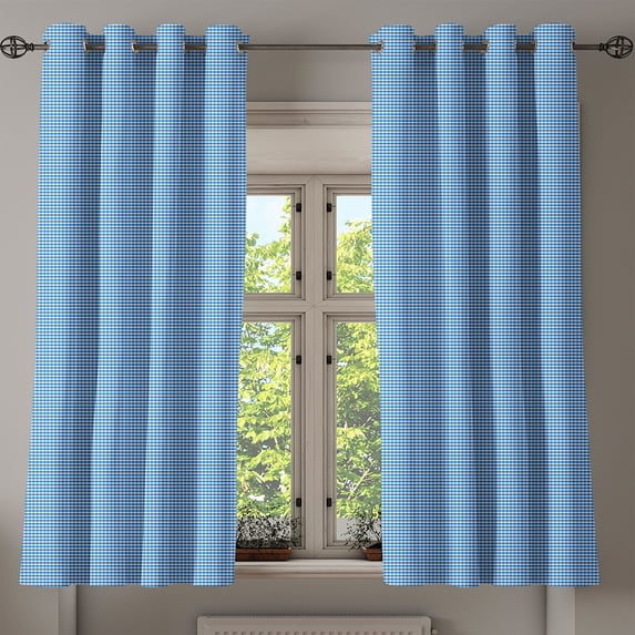 Ambesonne Checkered Grommet Curtain, Gingham Monochrome, 50" x 63", White Blue