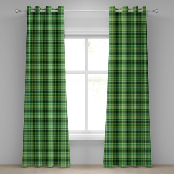 Ambesonne Checkered Grommet Curtain, Irish Mosaic Green, 50" x 96", Emerald Lime Green White