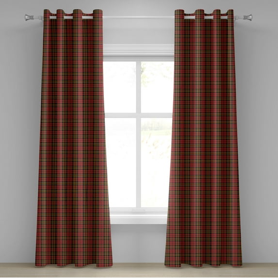 Ambesonne Checkered Grommet Curtain, Old Celtic British, 50" x 84", Red Black Yellow