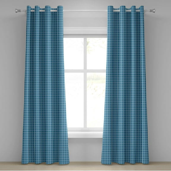 Ambesonne Checkered Grommet Curtain, Picnic Tile in Blue, 50" x 84", Blue Pale Blue