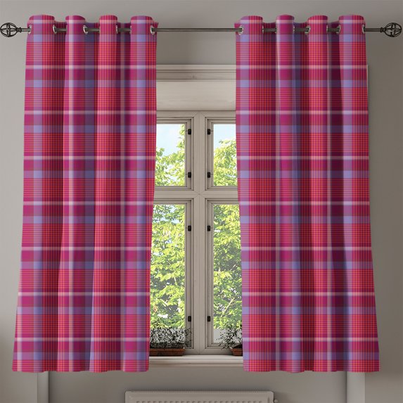 Ambesonne Checkered Grommet Curtain, Retro British Culture, 50" x 63", Purple Lavender Orange