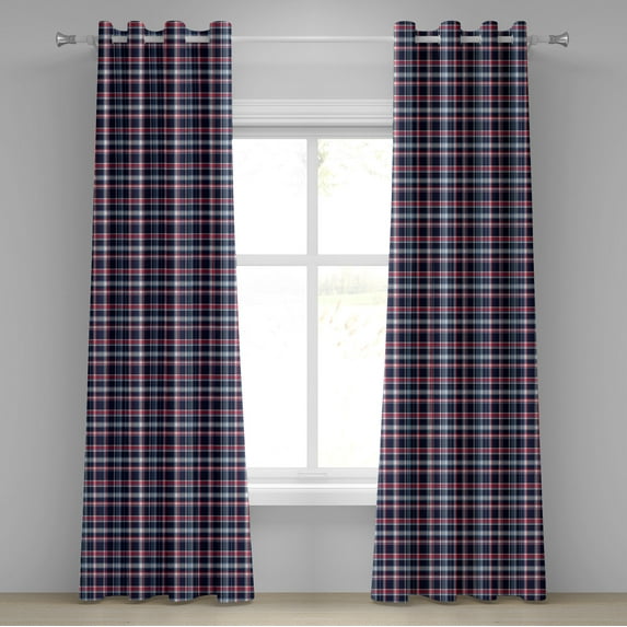 Ambesonne Checkered Grommet Curtain, Retro Plaid Mosaic, 50" x 96", Dark Coral Pale Blue