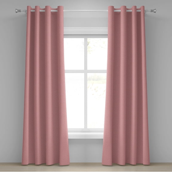 Ambesonne Checkered Grommet Curtain, Retro Red Squares, 50" x 84", Dark Coral Pale Pink