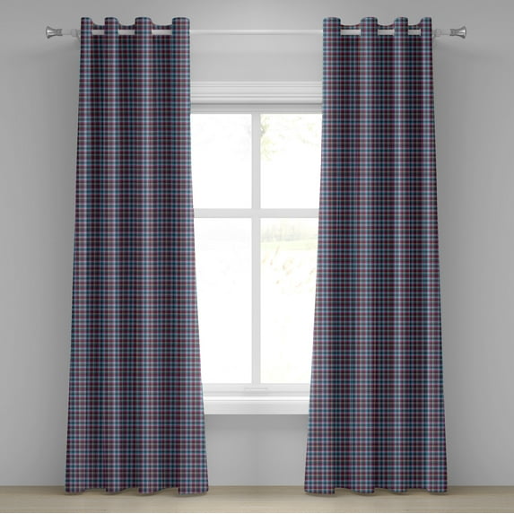 Ambesonne Checkered Grommet Curtain, Scotland Country Tile, 50" x 120", Violet Pale Blue Salmon