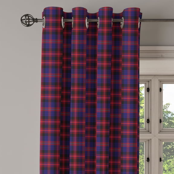 Ambesonne Checkered Grommet Curtain Single Panel, Vibrant Folkloric, 50"x60", Royal Blue Red Black
