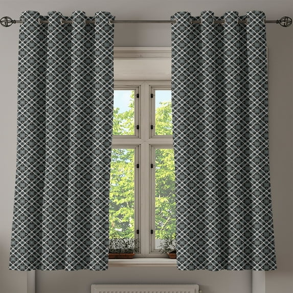 Ambesonne Checkered Grommet Curtain, Traditional Plaid, 50" x 54", Grey Pale Blue Pale Pink
