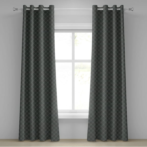 Ambesonne Checkered Grommet Curtain, Traditional Plaid, 50" x 84", Grey Pale Blue Pale Pink