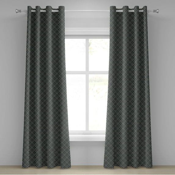 Ambesonne Checkered Grommet Curtain, Traditional Plaid, 50" x 84", Grey Pale Blue Pale Pink