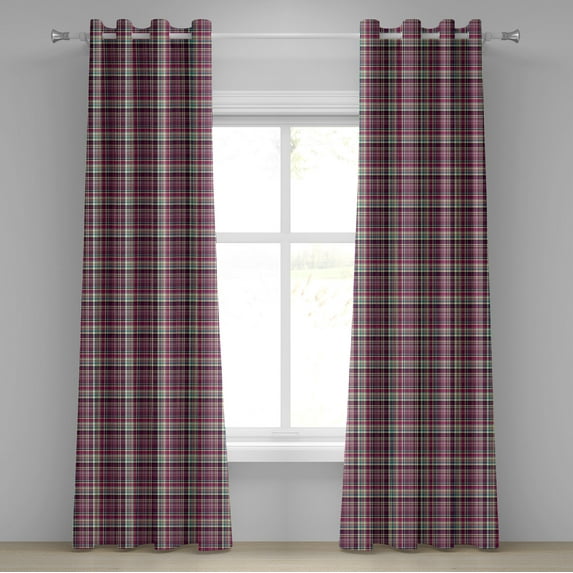Ambesonne Checkered Grommet Curtain, Vintage Purple Retro, 50" x 108", Cream Blue Purple