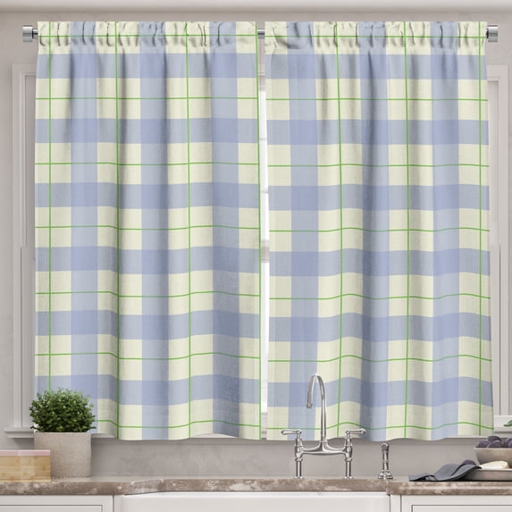 Ambesonne Checkered Kitchen Curtains, Classical Celtic Tile, 55"x39", Lime Green Pale Blue