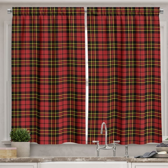 Ambesonne Checkered Kitchen Curtains, Old Celtic British, 55"x39", Red Black Yellow