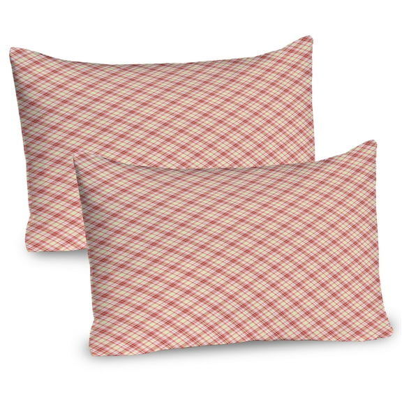 Ambesonne Checkered Pillow Sham 2 Pack, Abstract Tartan Ornaments, 30"x20", Coral and Pale Yellow