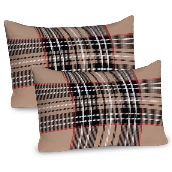 Ambesonne Checkered Pillow Sham 2 Pack, Classic British Plaid, 26"x20", Pale Brown Orange White