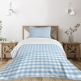 thumbnail image 1 of Ambesonne Checkered Quilted Bedspread Set 2 Pcs, Pastel Rows Vintage, Twin Size, Pale Blue White, 1 of 5