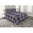 thumbnail image 1 of Ambesonne Checkered Quilted Bedspread Set 3 Pcs, Scotland Country Tile, Queen Size, Violet Pale Blue Salmon, 1 of 3
