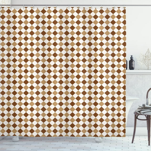 Ambesonne Checkered Shower Curtain, Brown Tones Squares Art, 69"Wx70"L, Pale Brown and Chocolate