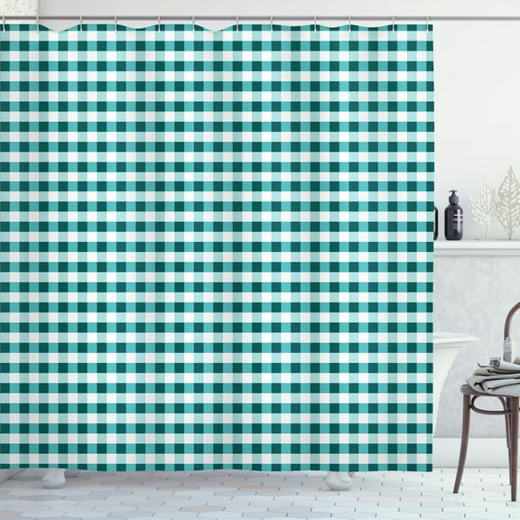 Ambesonne Checkered Shower Curtain, Gingham Check Classic Art, 69"Wx75"L, Teal White