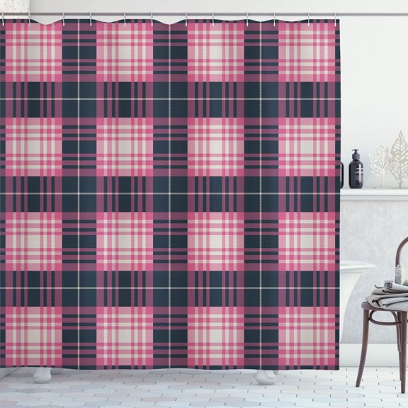 Ambesonne Checkered Shower Curtain, Plaid Tartan English Tile, 69"Wx75"L, Pink Cream