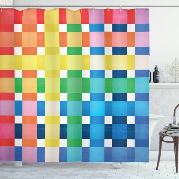 Ambesonne Checkered Shower Curtain, Rainbow Squares Art, 69"Wx84"L, Multicolor