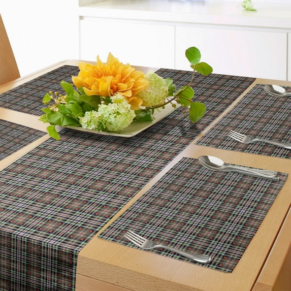 Ambesonne Checkered Table Runner & Placemats, Colorful Retro Style, Placemat 4 pcs + Runner 14"x72", Blue Green Orange