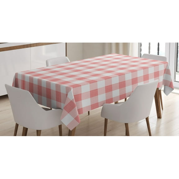 Ambesonne Checkered Tablecloth Rectangular Table Cover, Countryside Picnic, 60"x90", Pale Peach and White