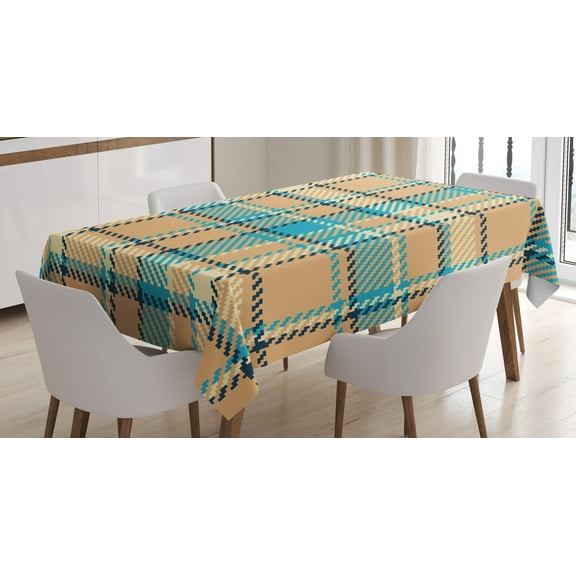 Ambesonne Checkered Tablecloth Rectangular Table Cover, Old Celtic Fashion, 60"x84", Cream Pale Blue