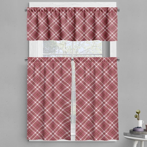 Ambesonne Checkered Valance & Curtain, Diagonal Line Rhombus, 55"x30", Dried Rose White