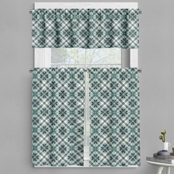 Ambesonne Checkered Valance & Curtain, Modern Country Look, 55"x36", Aqua Pale Grey White