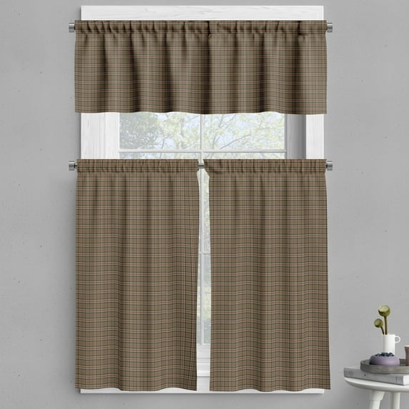 Ambesonne Checkered Valance & Curtain, Scottish Geometric, 55"x24", Charcoal Grey Pale Brown