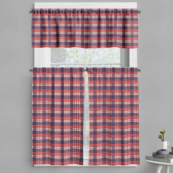 Ambesonne Checkered Valance & Curtain, Tartan Plaid Composition, 55"x24", Coral Ceil Blue