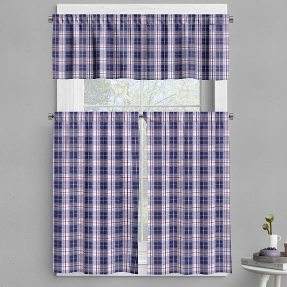 Ambesonne Checkered Valance & Curtain, Vibrant Classical, 55"x30", Maroon Royal Blue White