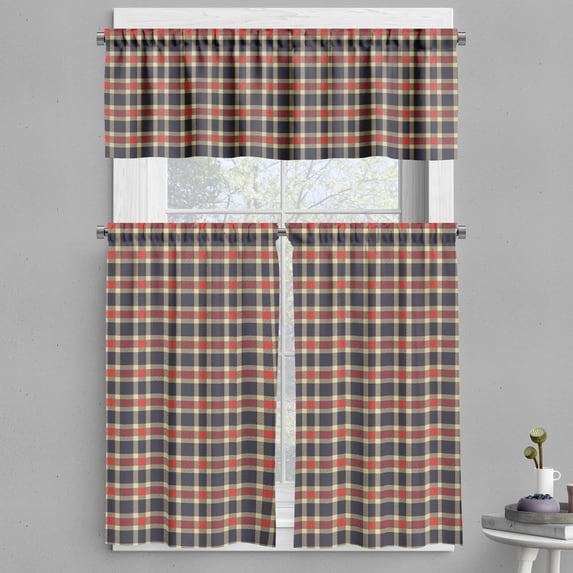 Ambesonne Checkered Valance & Curtain, Vintage Plaid Lines, 55"x45", Dark Blue Coral Cream