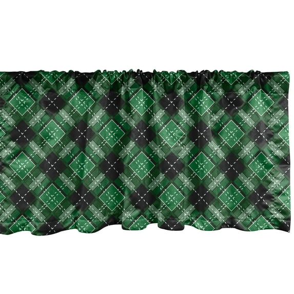 Ambesonne Checkered Valance Pack of 2, Abstract Old Classic Art, 54"X18", Black and Green