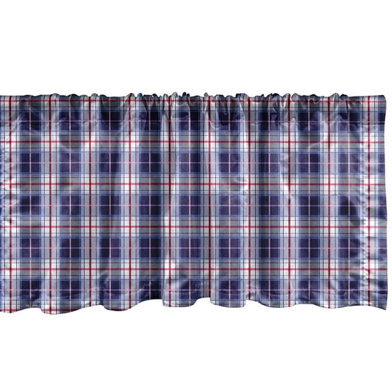 Ambesonne Checkered Valance Pack of 2, Vibrant Classical, 42"X18", Maroon Royal Blue White