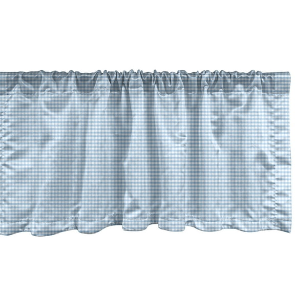 Ambesonne Checkered Window Valance, Pastel Rows Vintage, 54" X 12", Pale Blue White