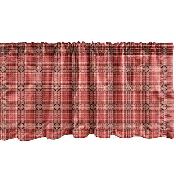 Ambesonne Checkered Window Valance, White Lines and Cells, 42" x 18", Dark Coral Orange White