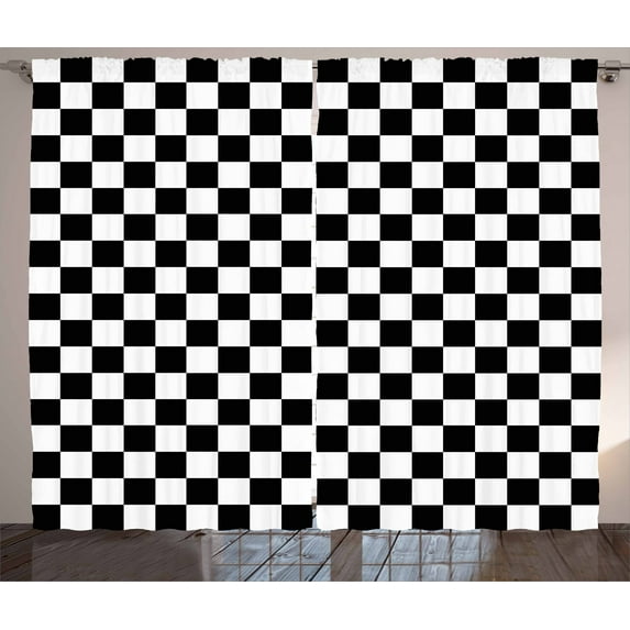 Ambesonne Checkers Game Curtains 2 Panel Set, Classic Game Board, 108" x 108", Black White