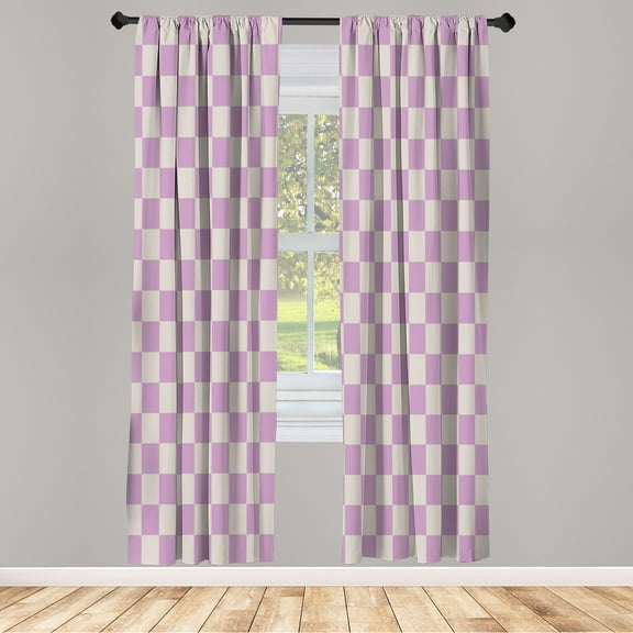 Ambesonne Checkers Game Curtains, Grid Style Monochrome, Pair of 28"x63", Grey Lavender