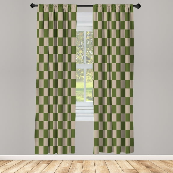 Ambesonne Checkers Game Curtains, Grid Style Monochrome, Pair of 28"x84", Green Sepia