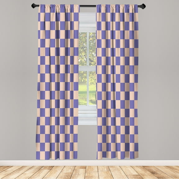 Ambesonne Checkers Game Curtains, Grid Style Monochrome, Pair of 28"x84", Lavender Peach