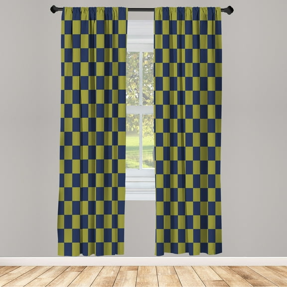 Ambesonne Checkers Game Curtains, Grid Style Monochrome, Pair of 28"x95", Blue Green