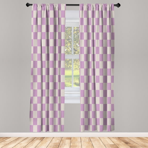 Ambesonne Checkers Game Curtains, Grid Style Monochrome, Pair of 28"x95", Grey Lavender