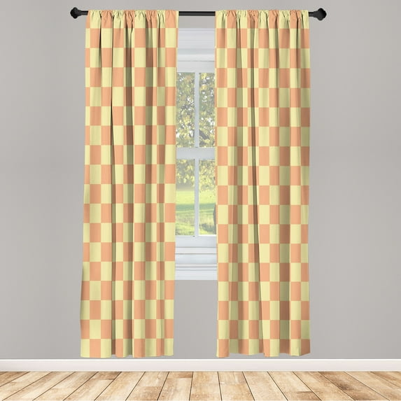 Ambesonne Checkers Game Curtains, Grid Style Monochrome, Pair of 28"x95", Pastel Pink