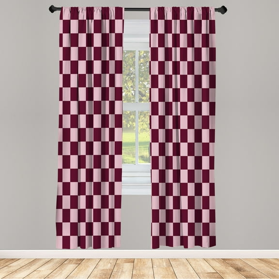 Ambesonne Checkers Game Curtains, Grid Style Monochrome, Pair of 28"x95", Plum Pink