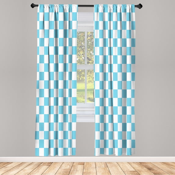 Ambesonne Checkers Game Curtains, Monochrome Grid Print, Pair of 28"x63", White Blue