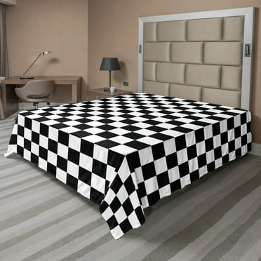 Ambesonne Checkers Game Flat Sheet, Classic Game Board, California King, Black White